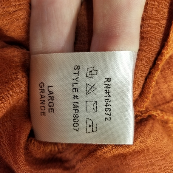 & Merci Woman SzL Romper Ruffle Long Sleeve Drawstring Waist V Neck Burnt Orange - Picture 10 of 13